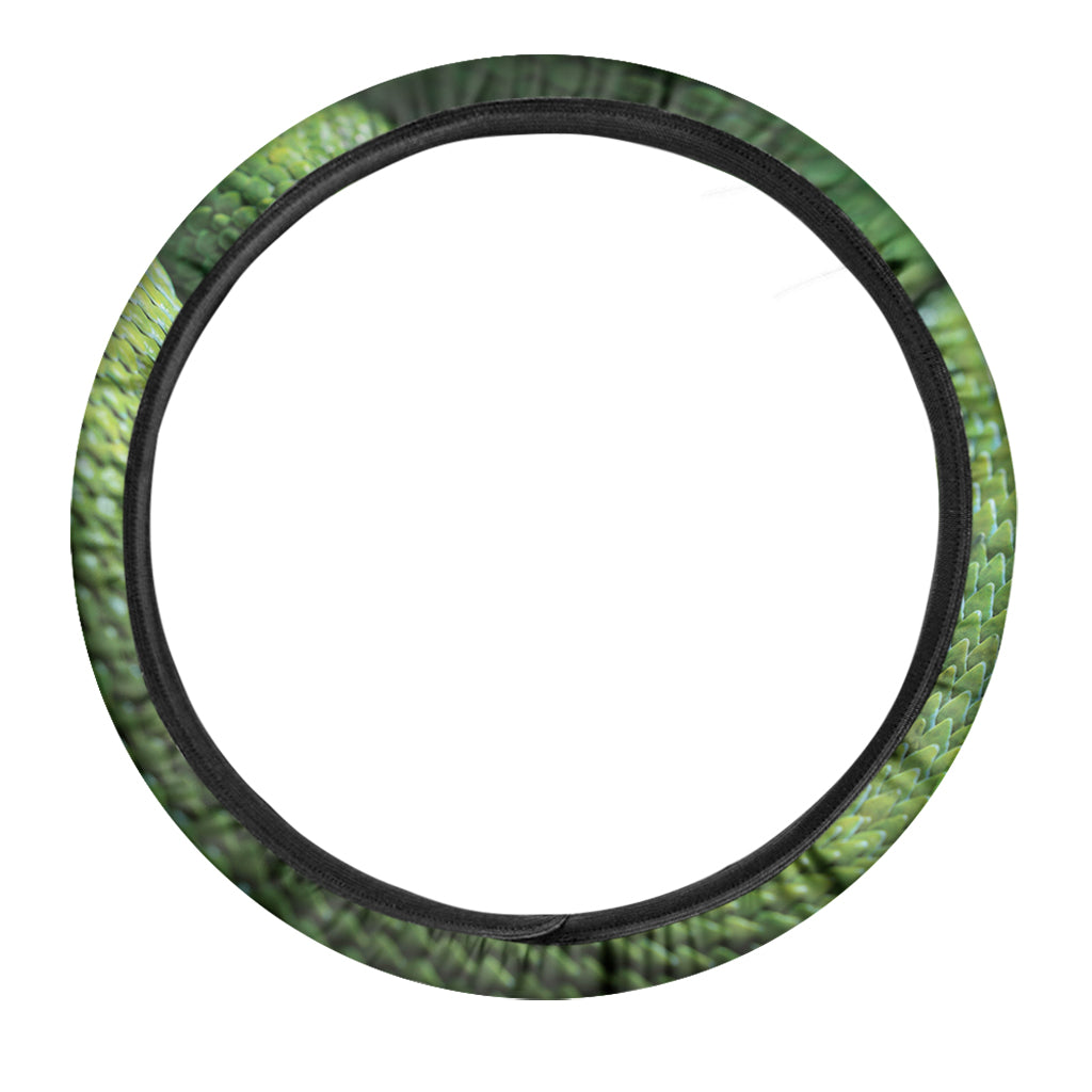 Green Tree Python Snake Print Car Steering Wheel Cover