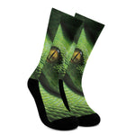 Green Tree Python Snake Print Crew Socks