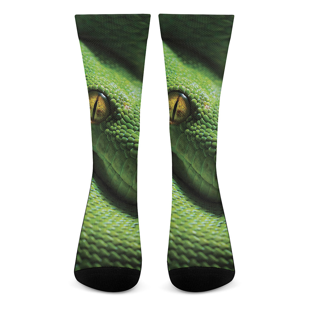 Green Tree Python Snake Print Crew Socks