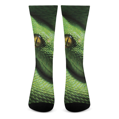 Green Tree Python Snake Print Crew Socks