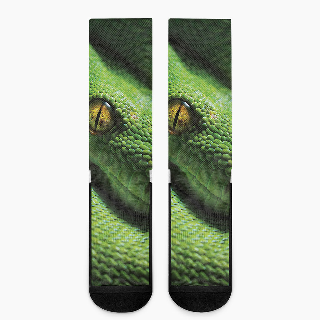 Green Tree Python Snake Print Crew Socks
