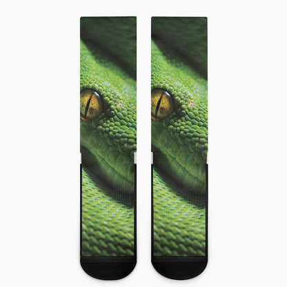 Green Tree Python Snake Print Crew Socks