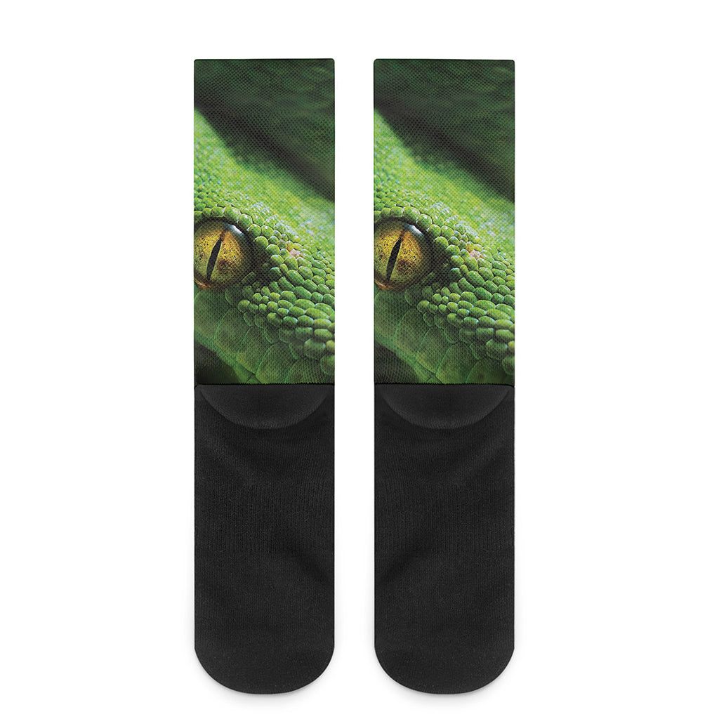 Green Tree Python Snake Print Crew Socks