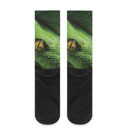Green Tree Python Snake Print Crew Socks