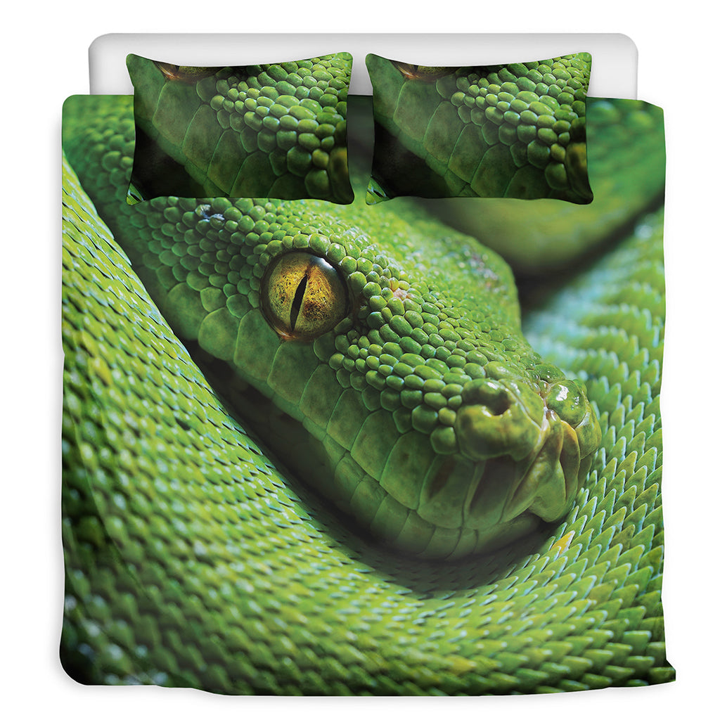 Green Tree Python Snake Print Duvet Cover Bedding Set
