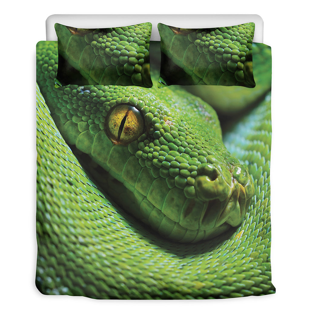 Green Tree Python Snake Print Duvet Cover Bedding Set