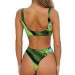 Green Tree Python Snake Print Front Bow Tie Bikini