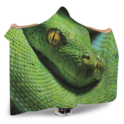 Green Tree Python Snake Print Hooded Blanket