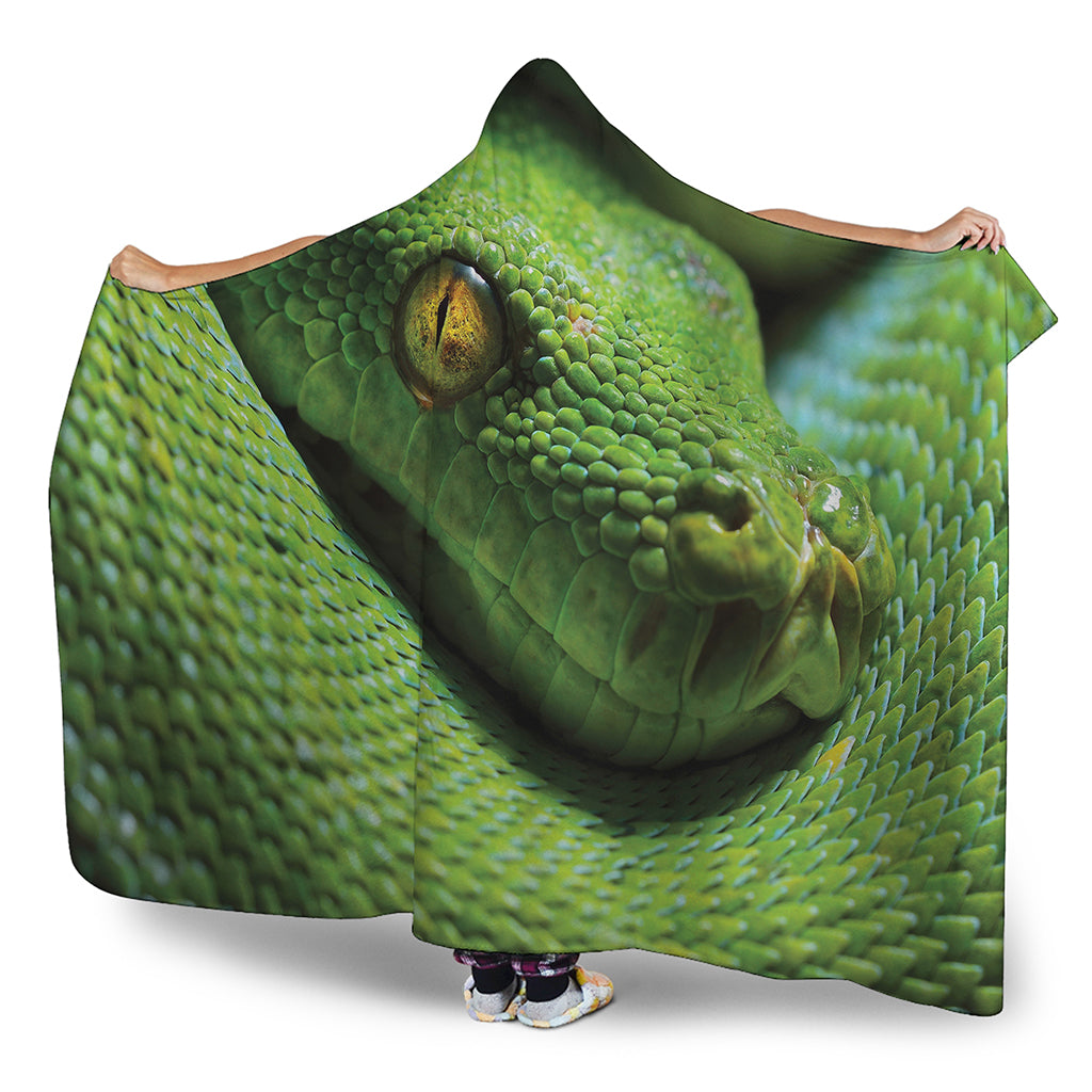Green Tree Python Snake Print Hooded Blanket