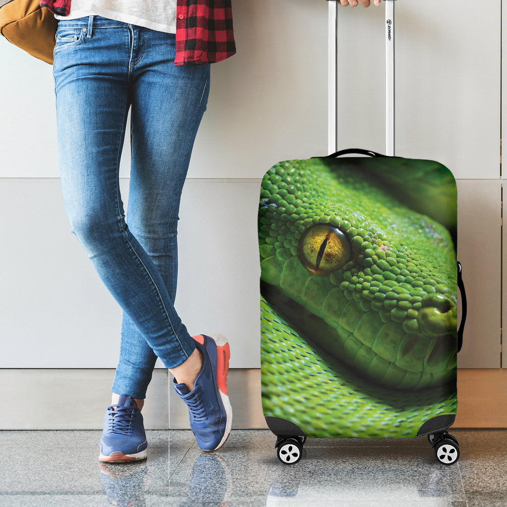 Green Tree Python Snake Print Luggage Cover