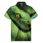 Green Tree Python Snake Print Men's Short Sleeve Shirt