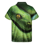 Green Tree Python Snake Print Men's Short Sleeve Shirt