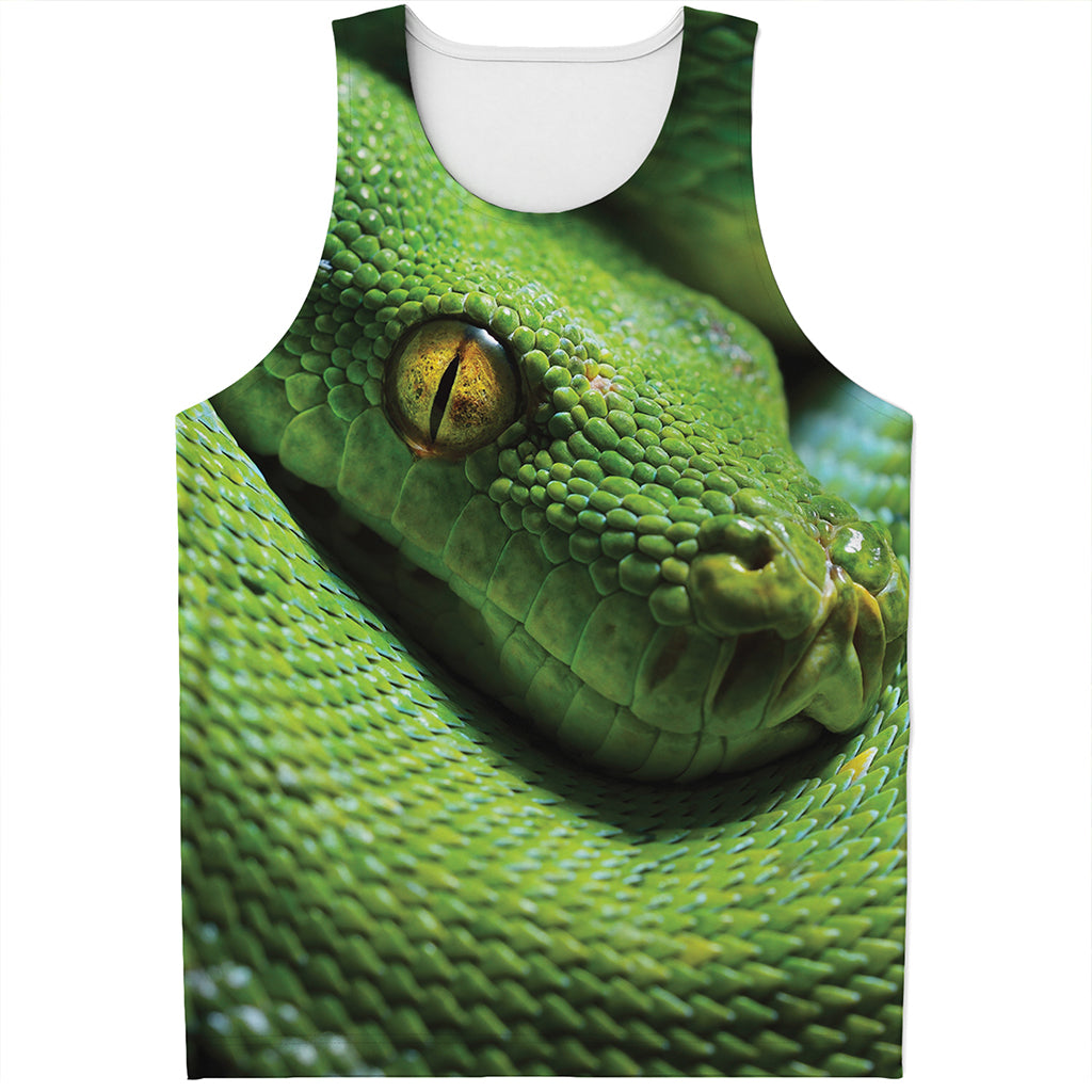 Green Tree Python Snake Print Men's Tank Top