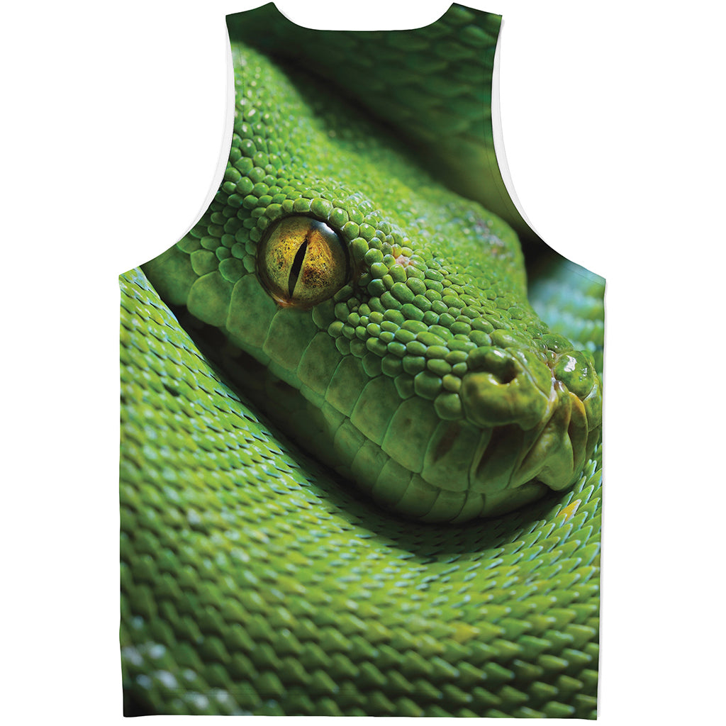 Green Tree Python Snake Print Men's Tank Top