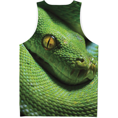Green Tree Python Snake Print Men's Tank Top