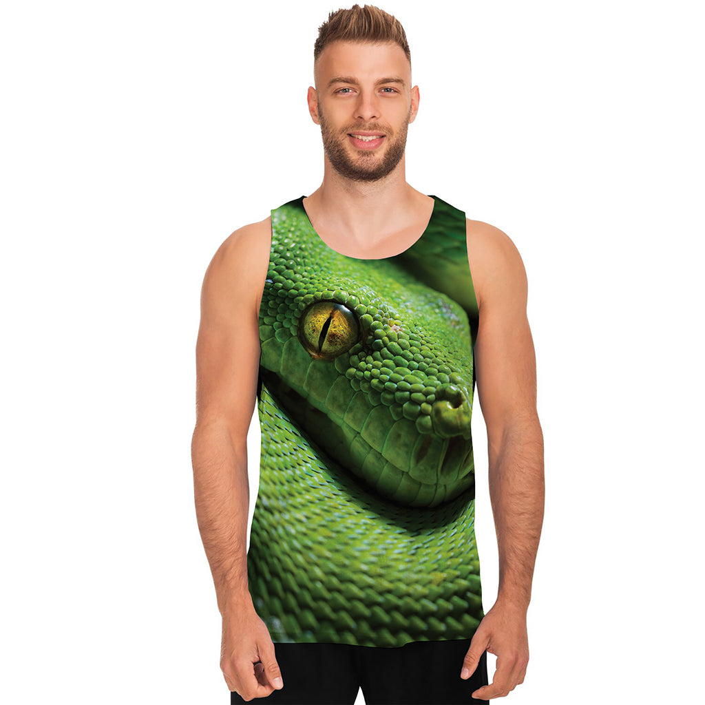 Green Tree Python Snake Print Men's Tank Top