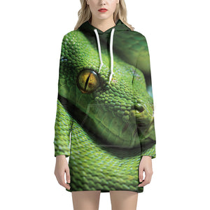 Green Tree Python Snake Print Pullover Hoodie Dress