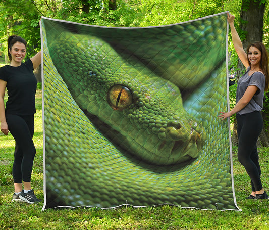 Green Tree Python Snake Print Quilt
