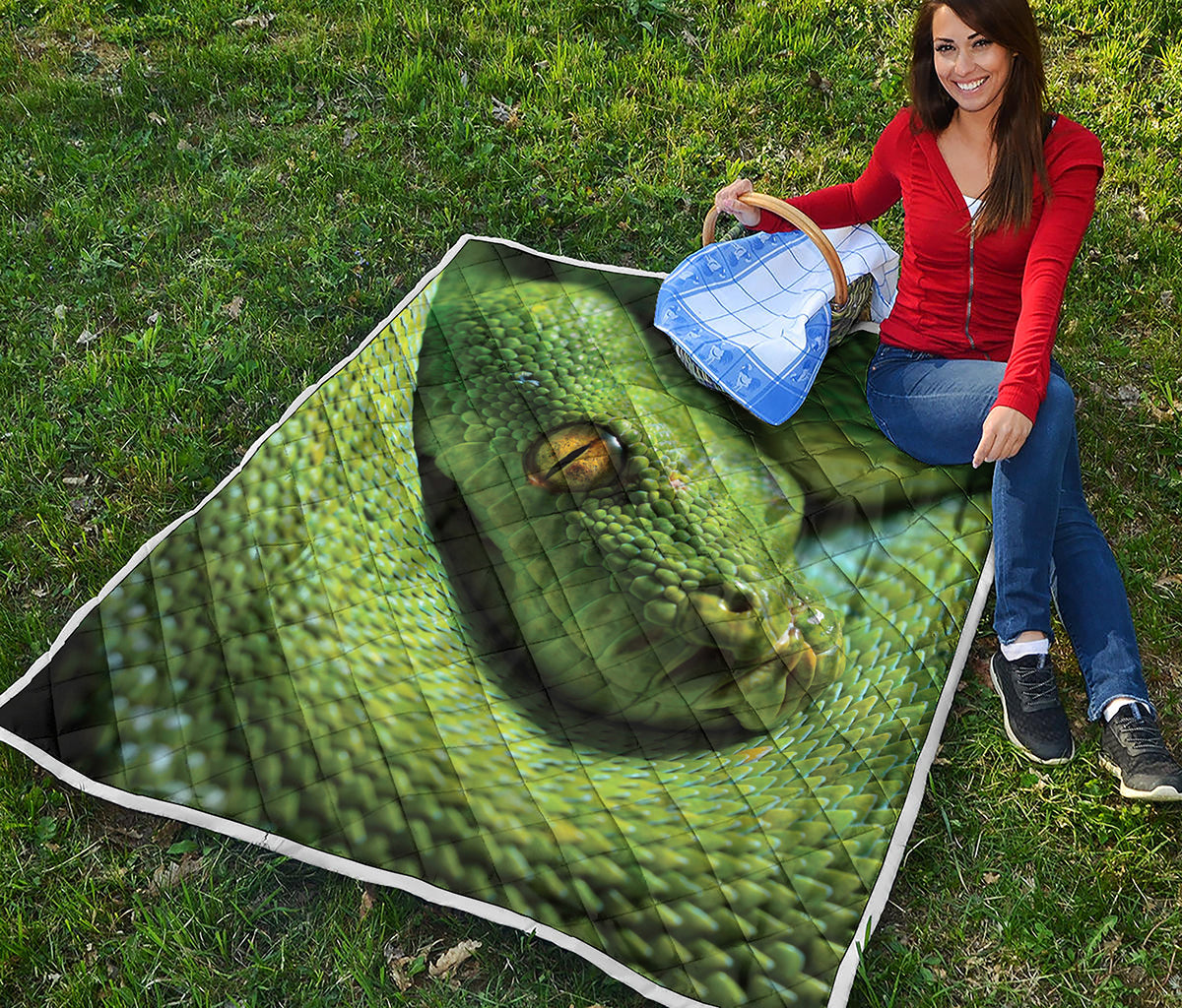 Green Tree Python Snake Print Quilt