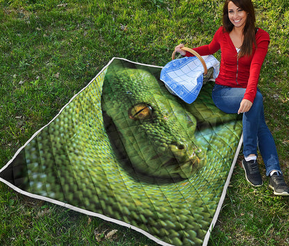 Green Tree Python Snake Print Quilt