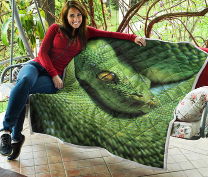 Green Tree Python Snake Print Quilt