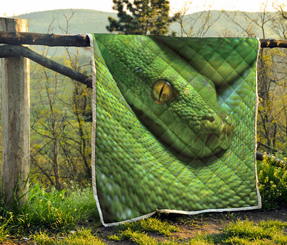 Green Tree Python Snake Print Quilt