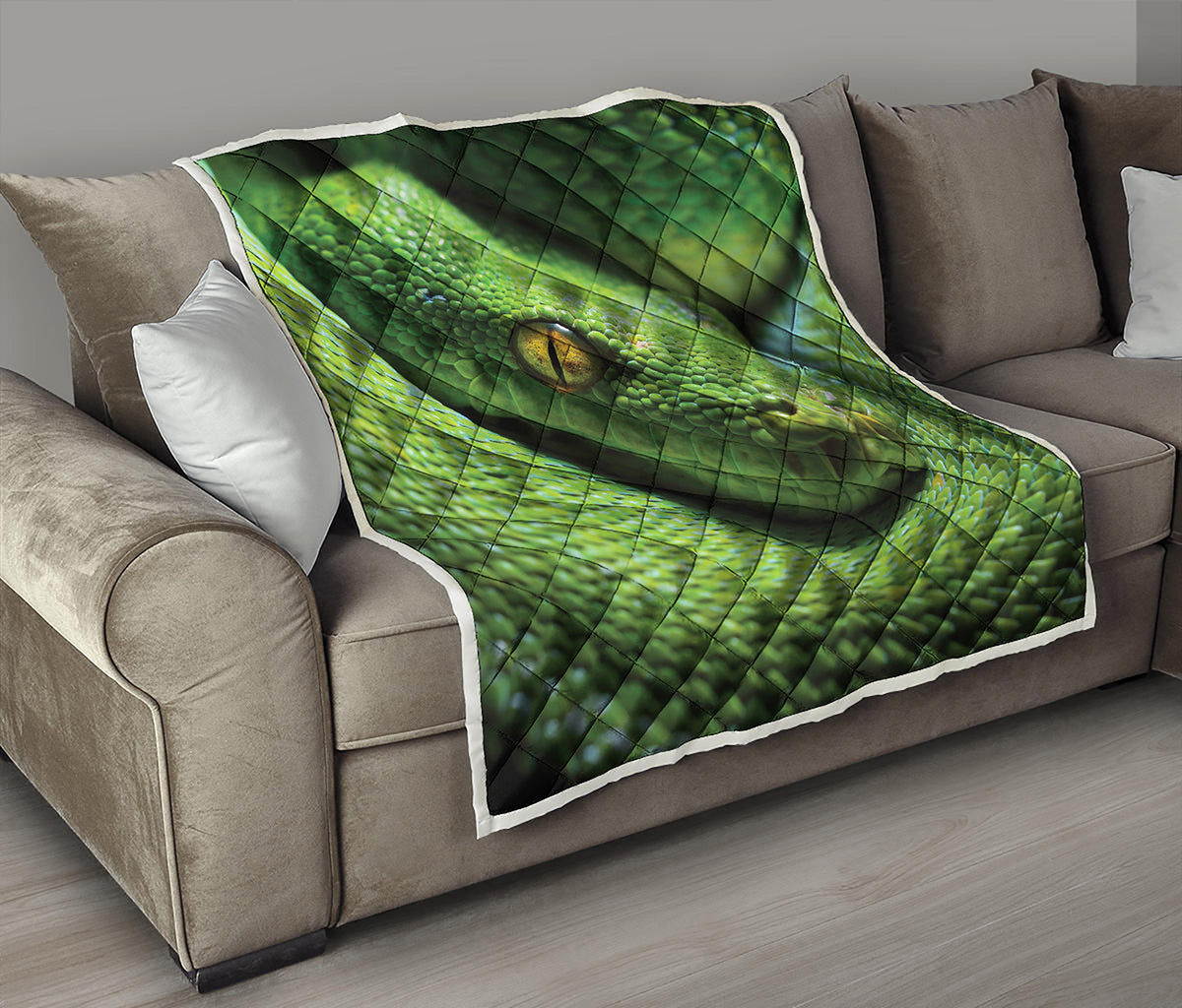Green Tree Python Snake Print Quilt