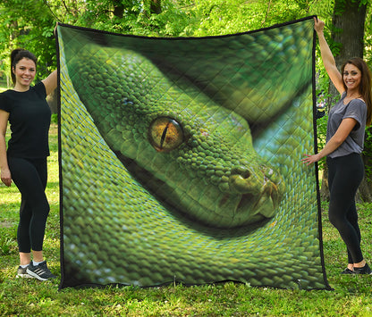 Green Tree Python Snake Print Quilt