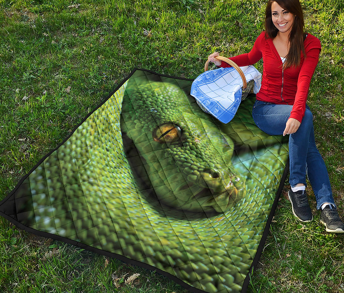 Green Tree Python Snake Print Quilt