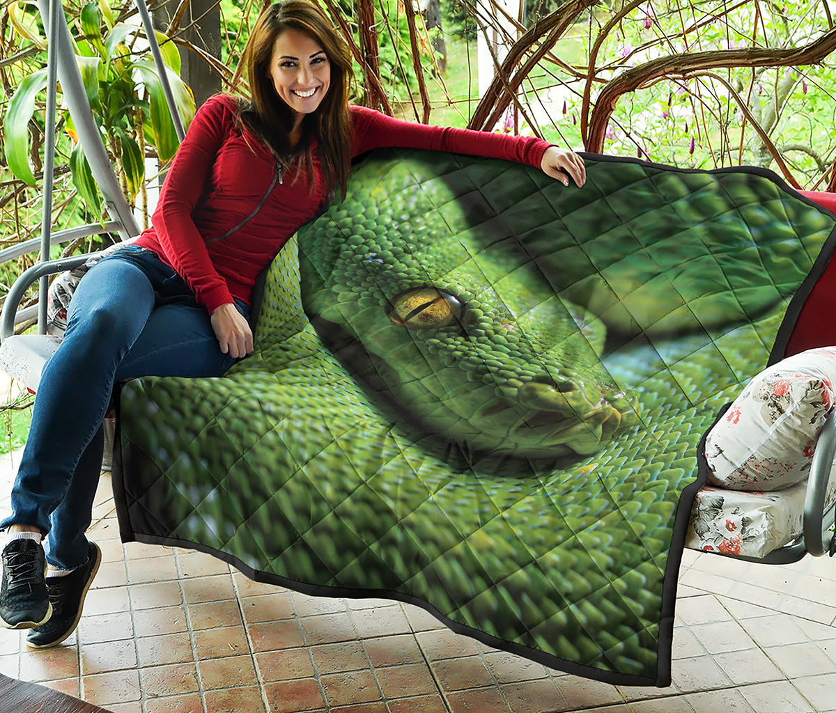 Green Tree Python Snake Print Quilt