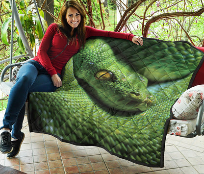 Green Tree Python Snake Print Quilt