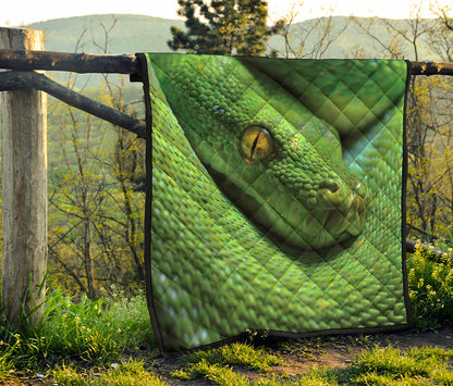 Green Tree Python Snake Print Quilt