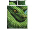 Green Tree Python Snake Print Quilt Bed Set