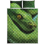 Green Tree Python Snake Print Quilt Bed Set