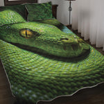 Green Tree Python Snake Print Quilt Bed Set