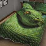 Green Tree Python Snake Print Quilt Bed Set