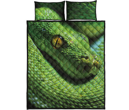 Green Tree Python Snake Print Quilt Bed Set