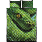 Green Tree Python Snake Print Quilt Bed Set