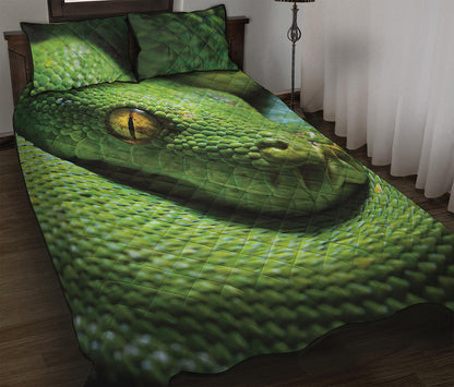 Green Tree Python Snake Print Quilt Bed Set