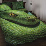 Green Tree Python Snake Print Quilt Bed Set