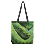 Green Tree Python Snake Print Tote Bag