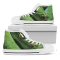 Green Tree Python Snake Print White High Top Sneakers