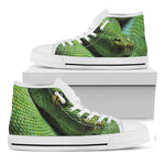 Green Tree Python Snake Print White High Top Shoes