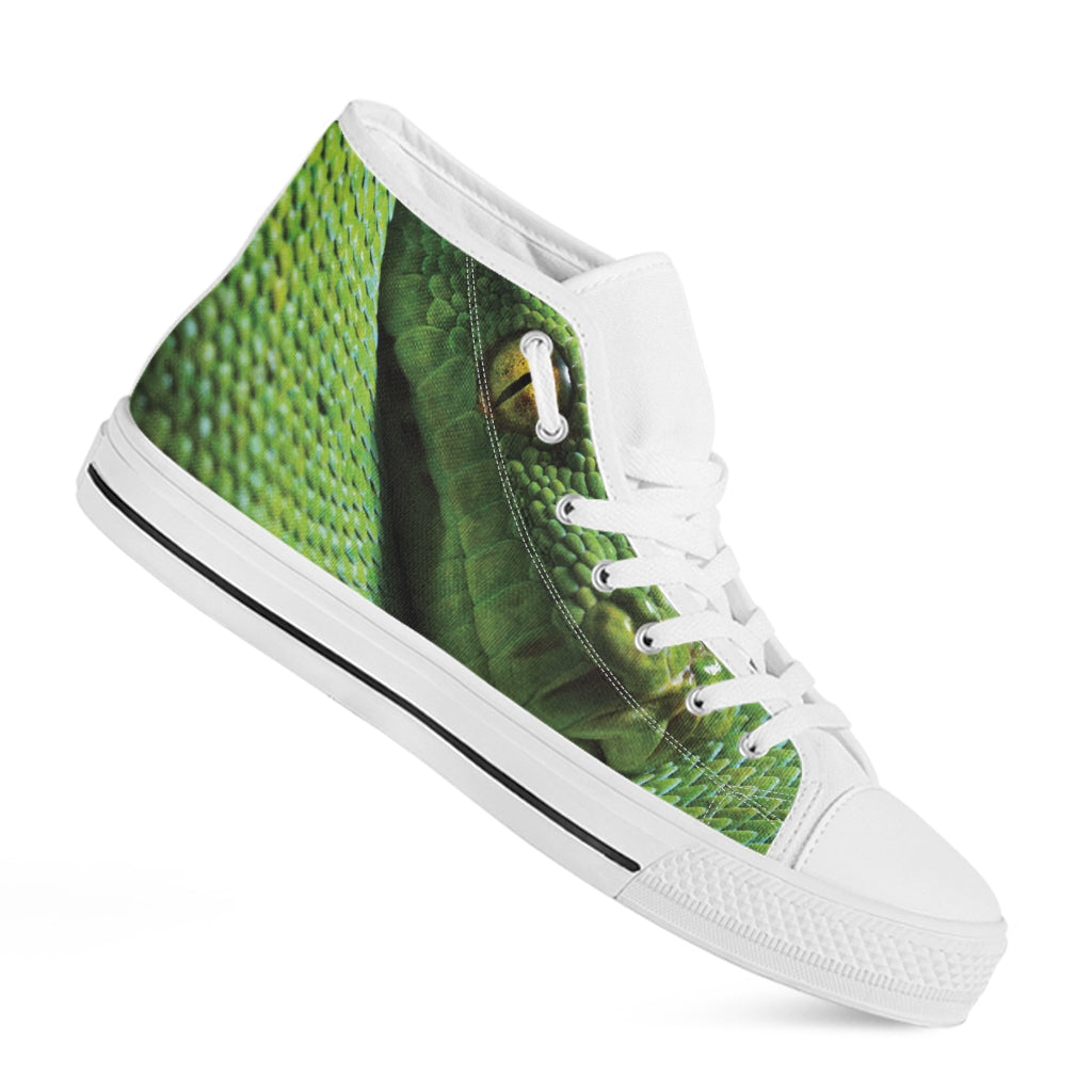 Green Tree Python Snake Print White High Top Shoes