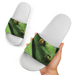 Green Tree Python Snake Print White Slide Sandals