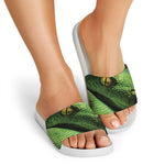 Green Tree Python Snake Print White Slide Sandals