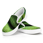 Green Tree Python Snake Print White Slip On Shoes
