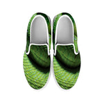 Green Tree Python Snake Print White Slip On Shoes