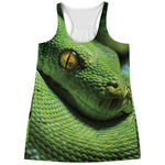 Green Tree Python Snake Print Women's Racerback Tank Top