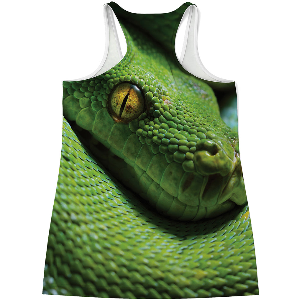 Green Tree Python Snake Print Women's Racerback Tank Top